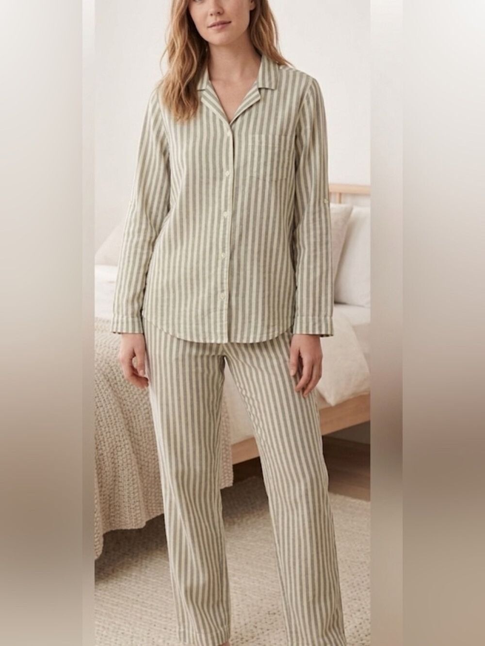 Victoria’s Secret Gray White Striped Pajama Set Metallic Silver Cozy Lounge Sm
